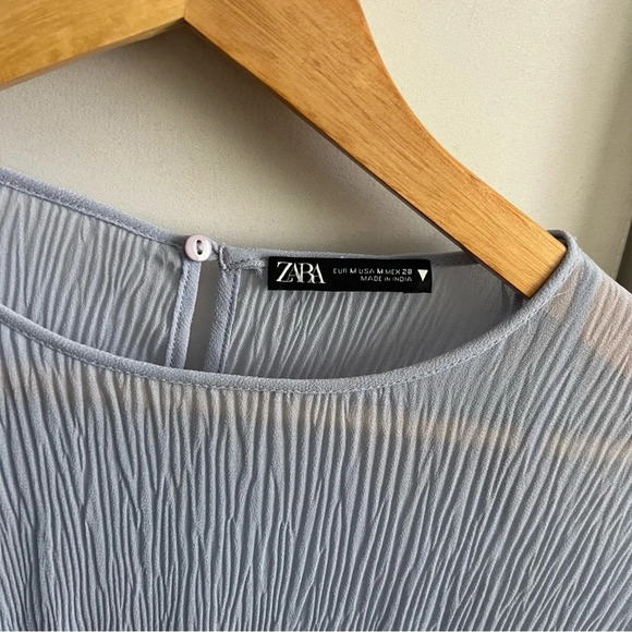 Zara Blue Pleated Long Sleeve Mini Dress - Picture 7 of 8